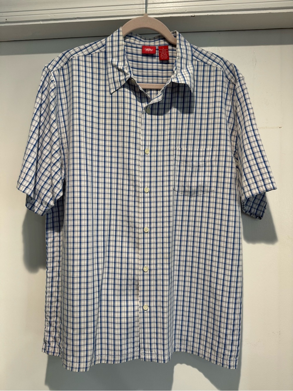 Mossimo Supply Co Plaid Button Up Short Sleeve Men's SZ Large Blue White